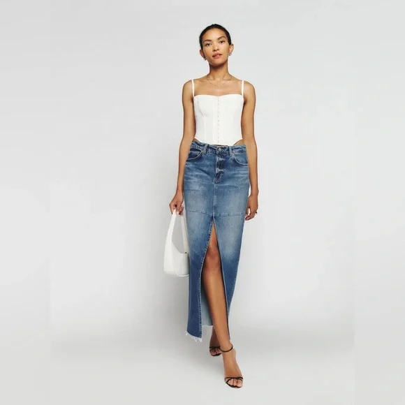 NWT Reformation Tazz Maxi Denim Skirt Hemlock Size 27